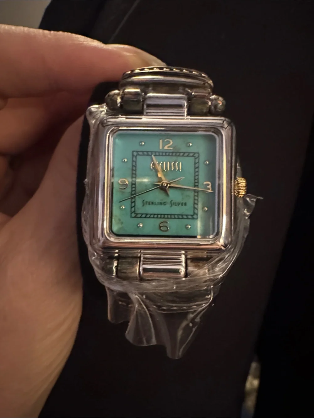 Ecclissi Sterling silver Watch w/Turquoise Dial brown leather band new with box